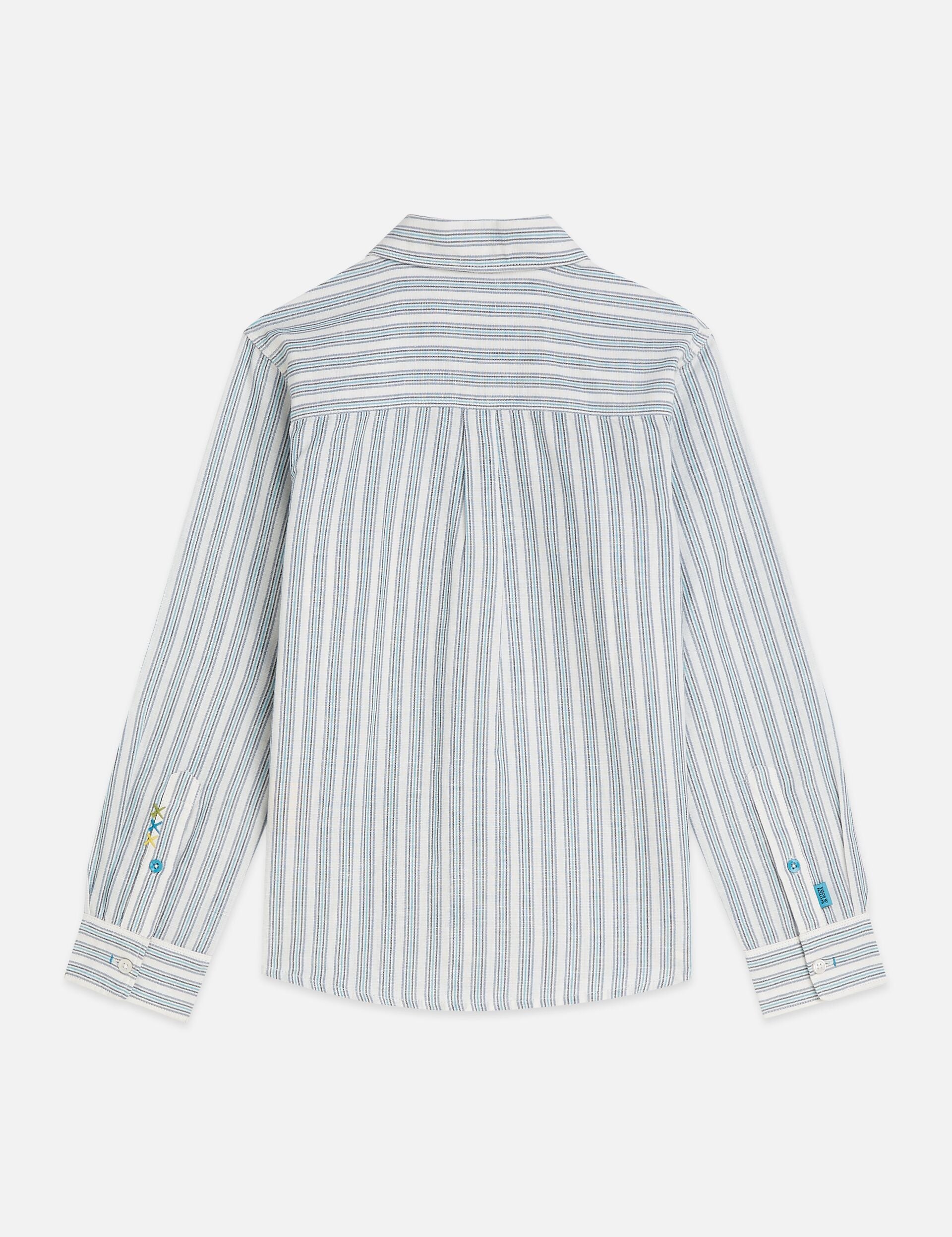 White Smoke חולצה מכופתרת ארוכה לילדים  Yarn-Dyed Striped Linen SCOTCH & SODA