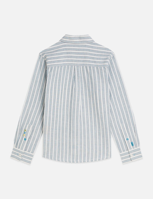 White Smoke חולצה מכופתרת ארוכה לילדים  Yarn-Dyed Striped Linen SCOTCH & SODA
