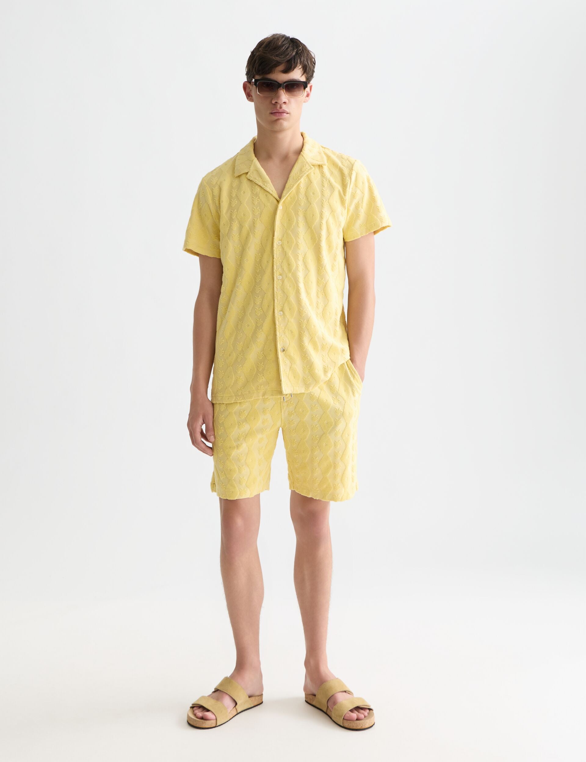 White Smoke מכנסי ברמודה טקסטורת לגברים Fave Terry SCOTCH & SODA
