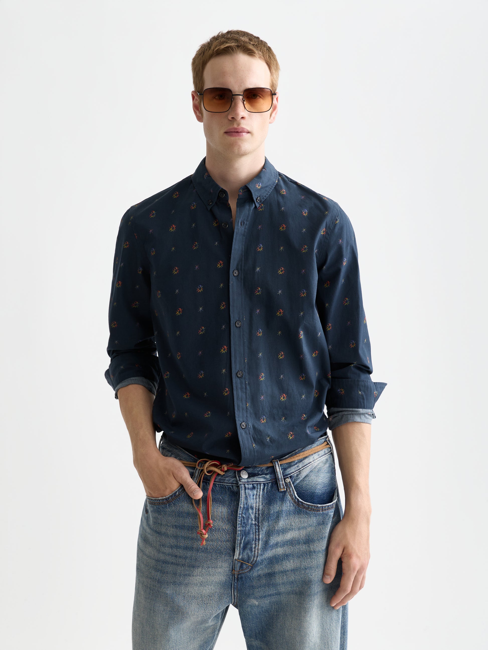 Black חולצה מכופתרת ארוכה לגברים Printed SCOTCH & SODA