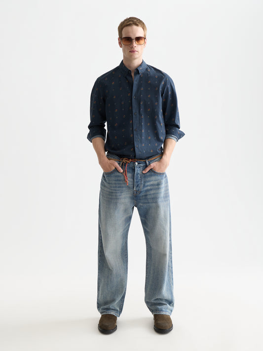 White Smoke PRINTED COTTON SLIM-FIT SHIRT חולצה מכופתרת ארוכה SCOTCH & SODA