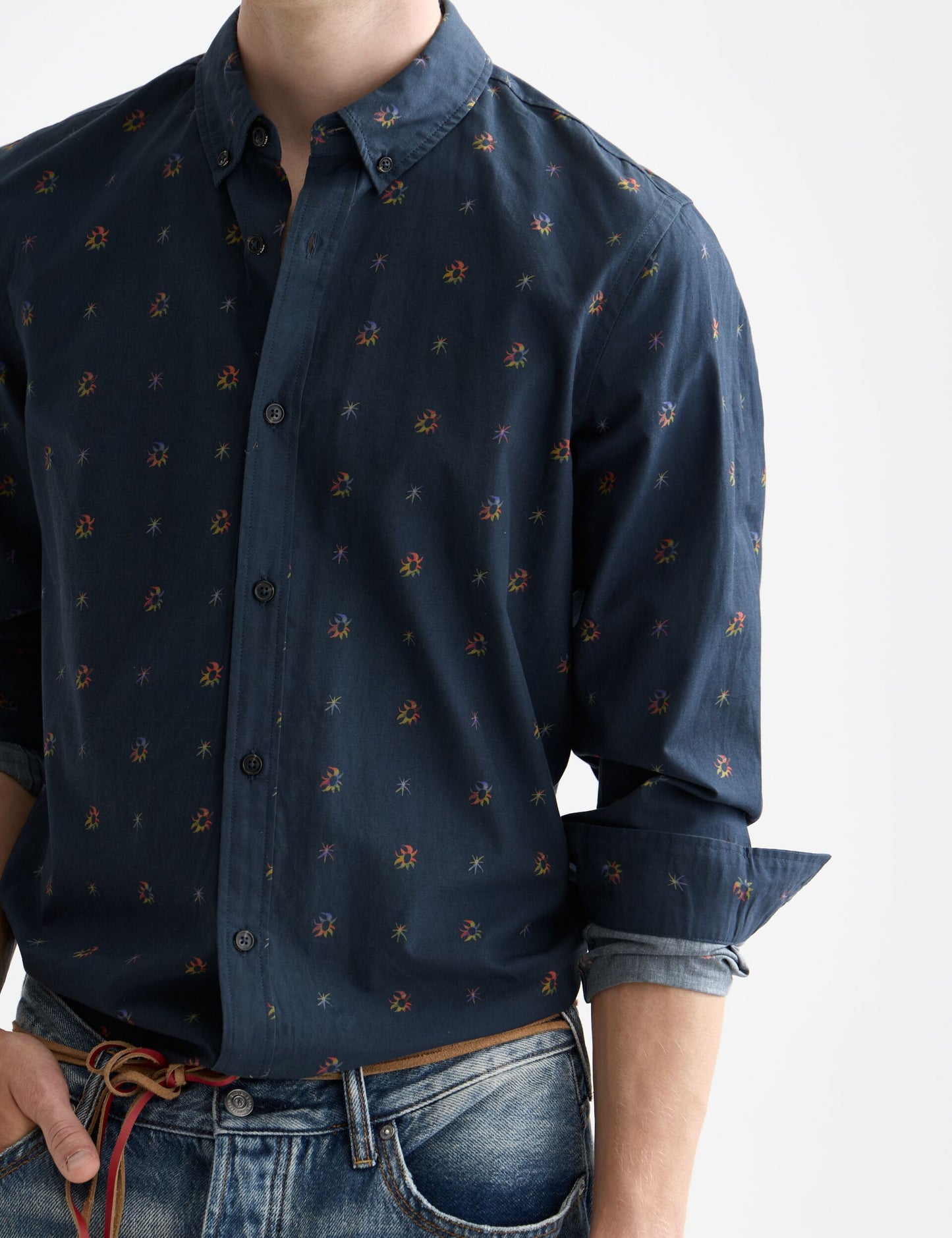 Black חולצה מכופתרת ארוכה לגברים Printed SCOTCH & SODA