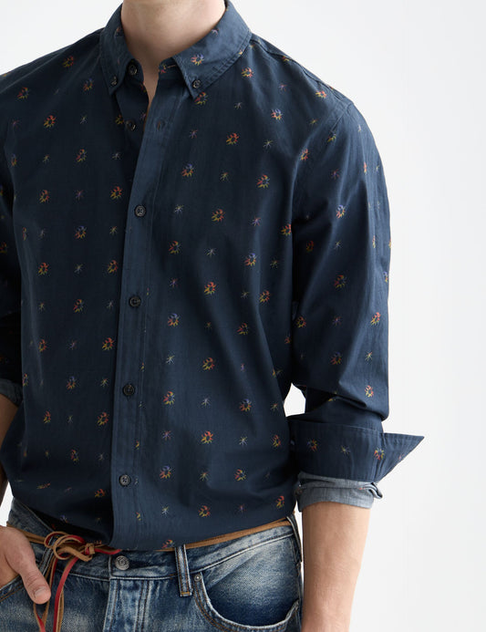 Black PRINTED COTTON SLIM-FIT SHIRT חולצה מכופתרת ארוכה SCOTCH & SODA