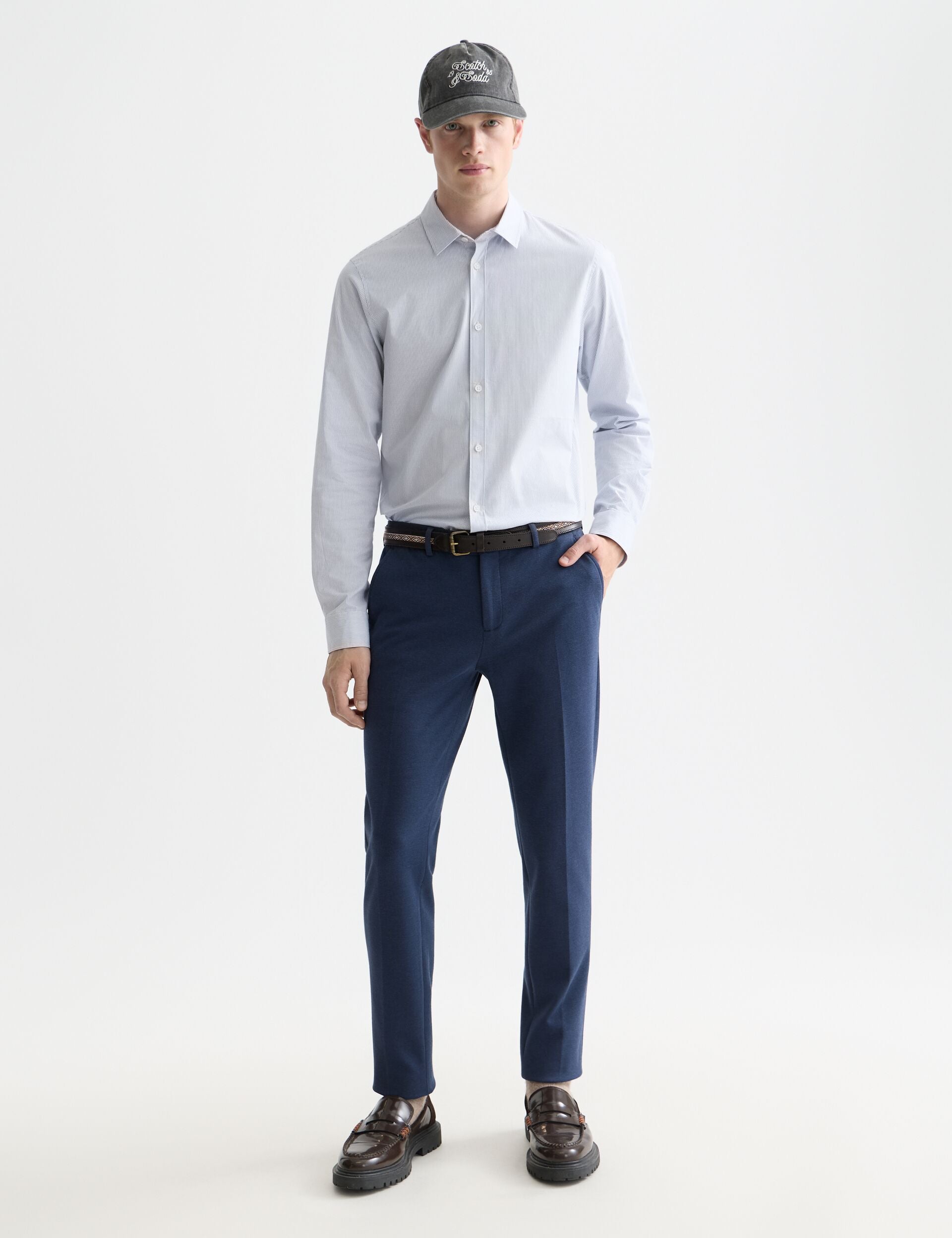 White Smoke חולצה מכופתרת ארוכה לגברים Core Poplin SCOTCH & SODA