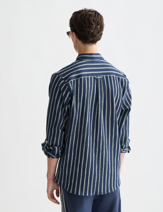 Lavender חולצת פסים מכופתרת ארוכה לגברים Striped Crinkle SCOTCH & SODA