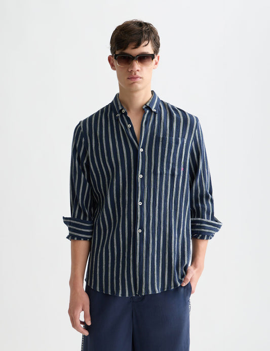 Lavender חולצת פסים מכופתרת ארוכה לגברים Striped Crinkle SCOTCH & SODA