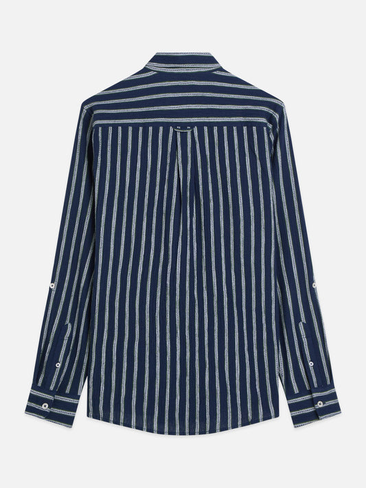 Dark Slate Gray חולצת פסים מכופתרת ארוכה לגברים Striped Crinkle SCOTCH & SODA