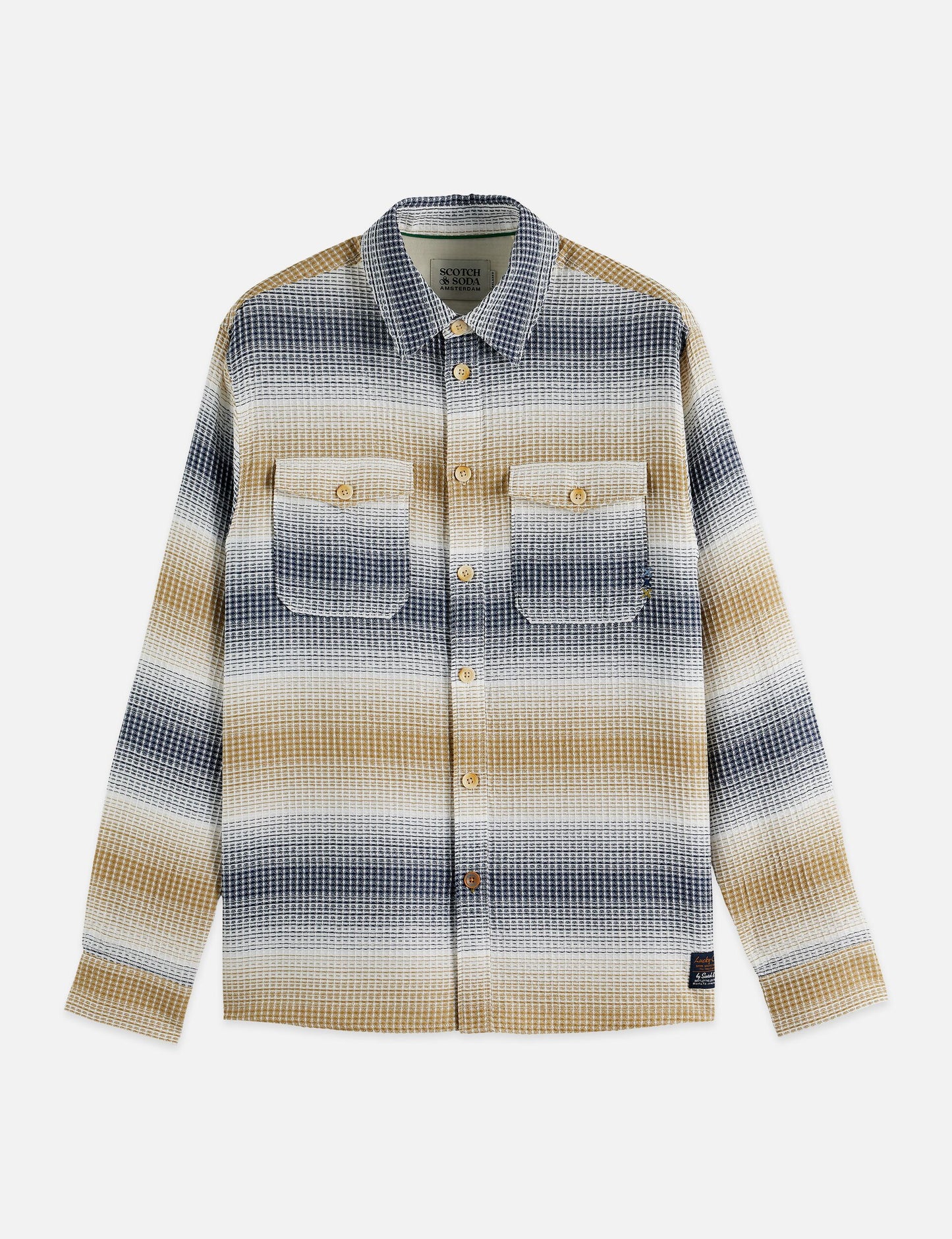 White Smoke חולצה מכופתרת ארוכה לגברים Waffle structure SCOTCH & SODA