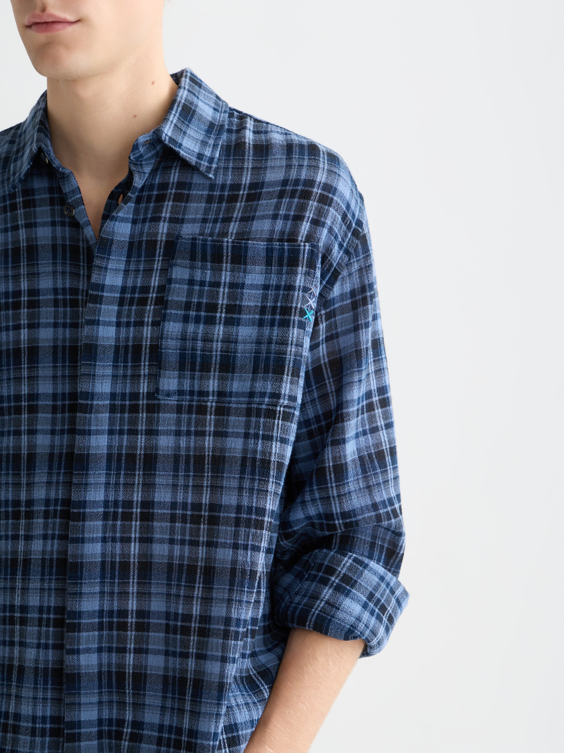 Dark Slate Gray חולצה מכופתרת ארוכה לגברים Lightweight Flannel SCOTCH & SODA