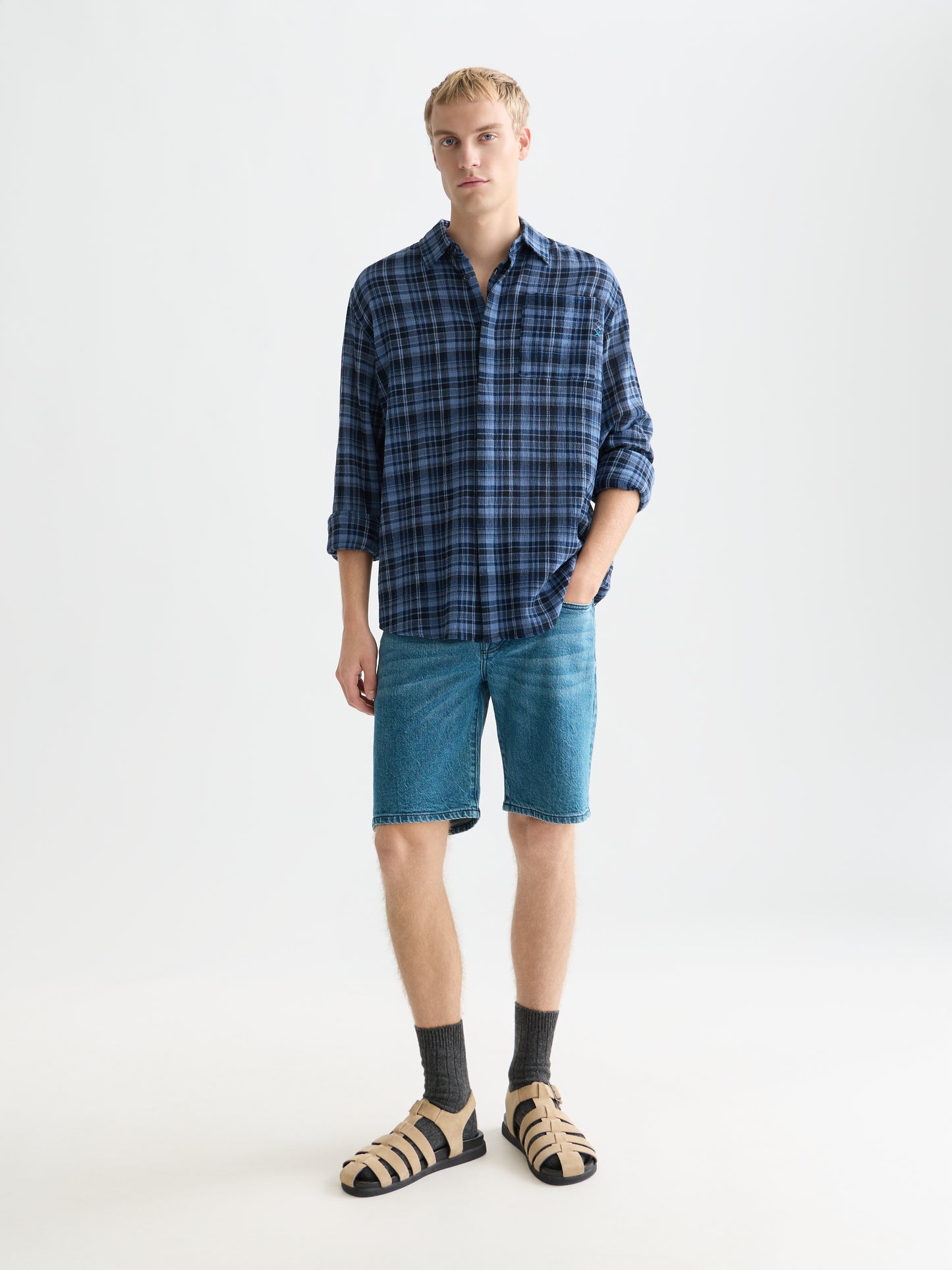 White Smoke חולצה מכופתרת ארוכה לגברים Lightweight Flannel SCOTCH & SODA