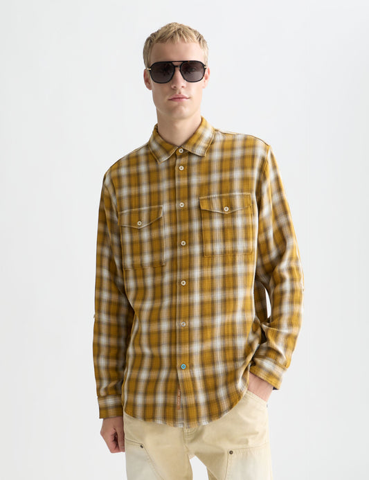 Lavender חולצה מכופתרת ארוכה משובצת לגברים  Double Face SCOTCH & SODA