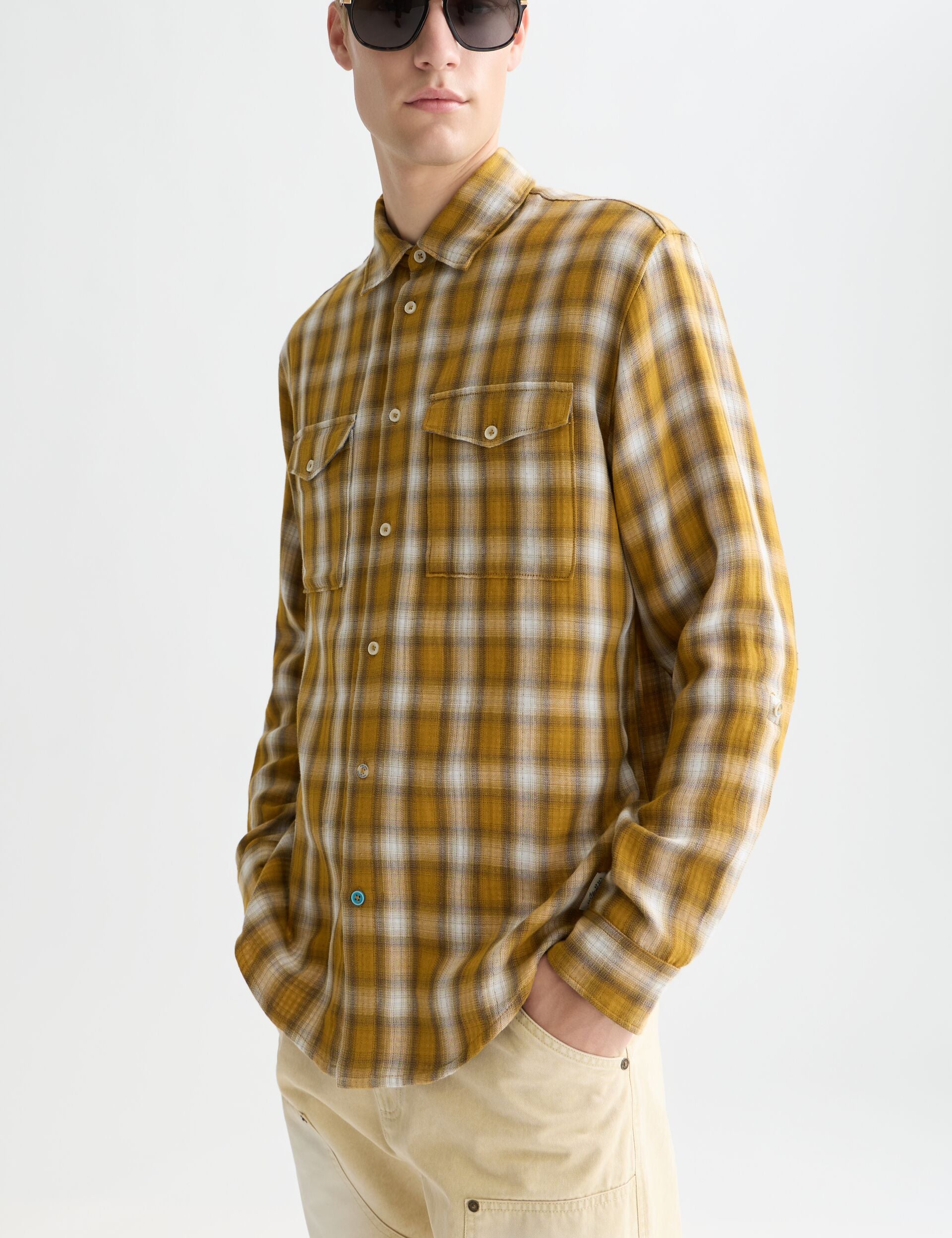 Lavender חולצה מכופתרת ארוכה משובצת לגברים  Double Face SCOTCH & SODA