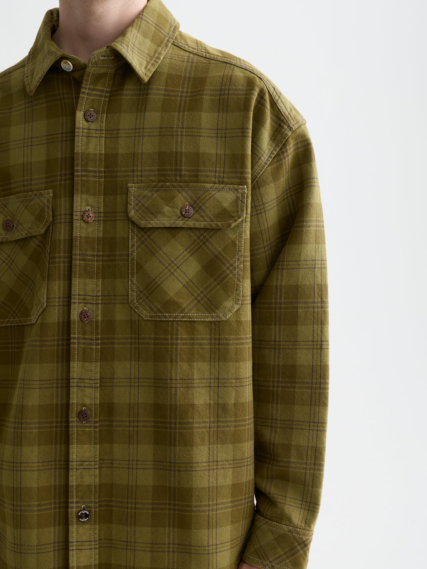 Dark Olive Green חולצה ארוכה מכופתרת לגברים Washed denim SCOTCH & SODA