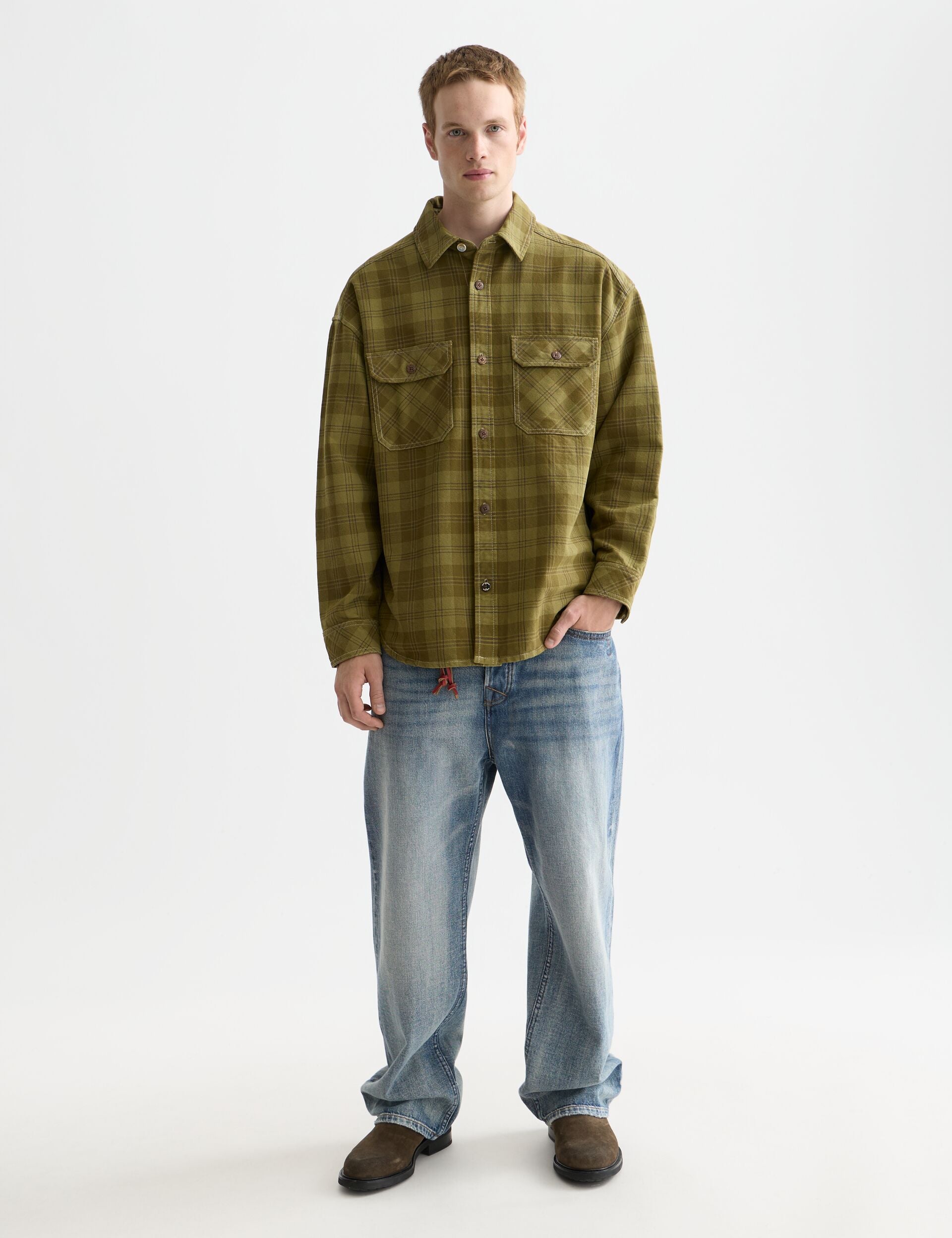 White Smoke חולצה ארוכה מכופתרת לגברים Washed denim SCOTCH & SODA
