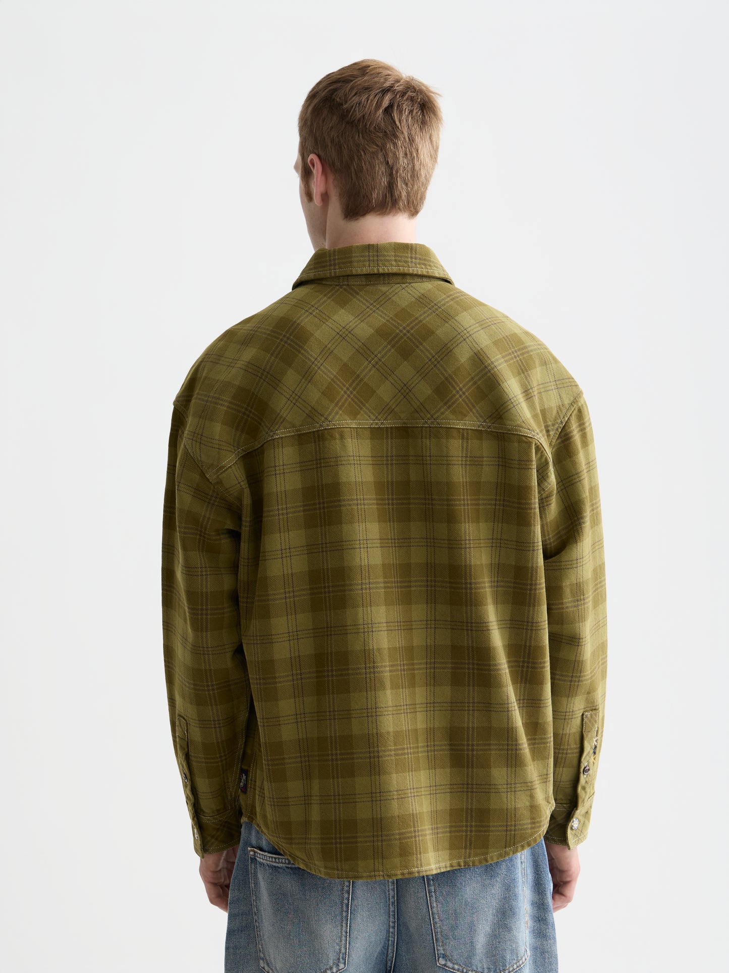 Dark Olive Green חולצה ארוכה מכופתרת לגברים Washed denim SCOTCH & SODA