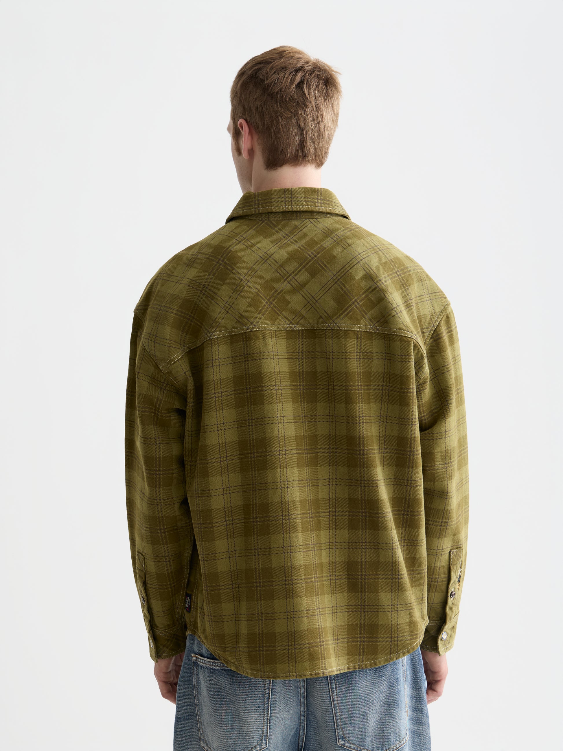 Dark Olive Green חולצה ארוכה מכופתרת לגברים Washed denim SCOTCH & SODA