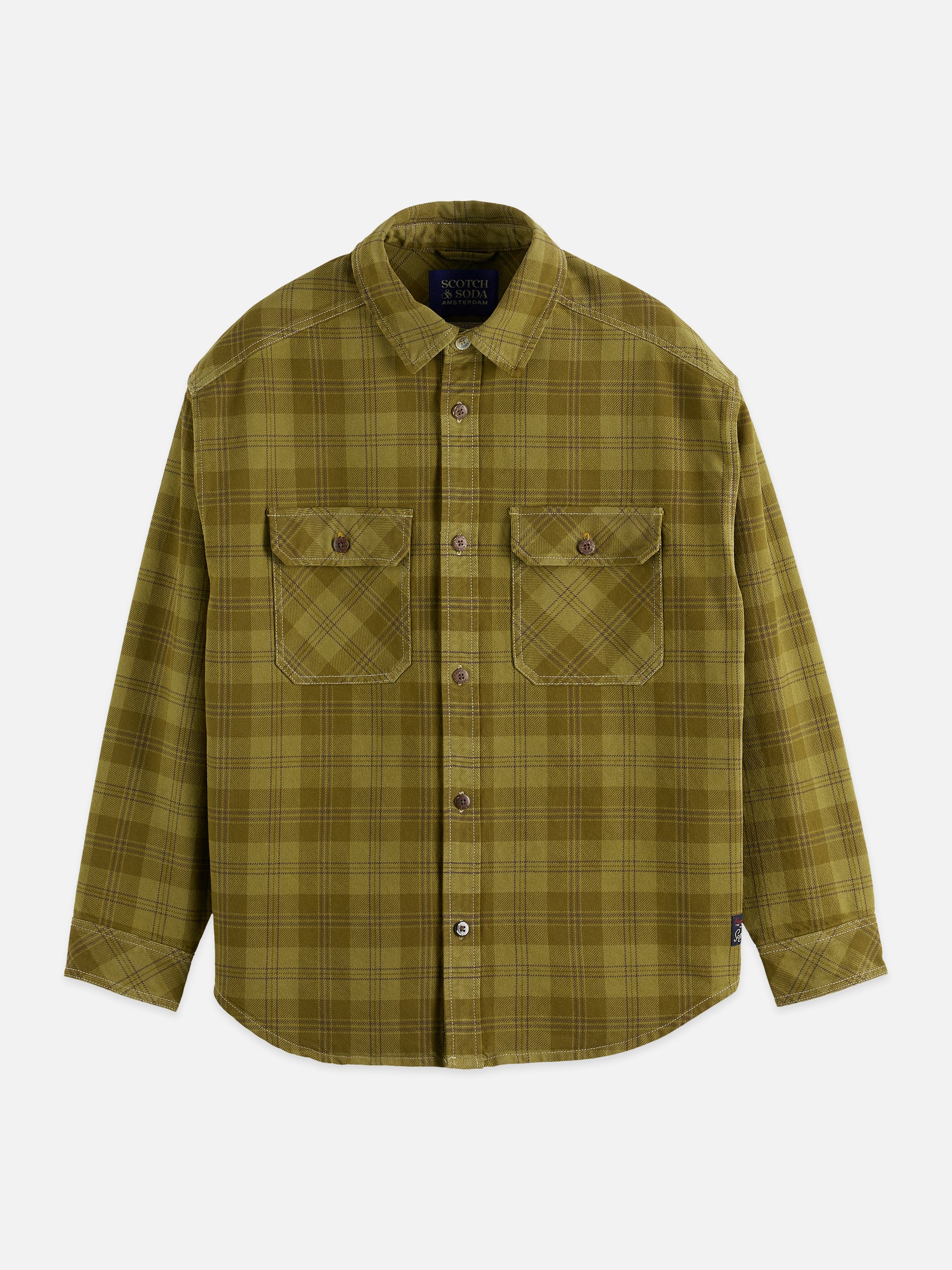 Dark Olive Green חולצה ארוכה מכופתרת לגברים Washed denim SCOTCH & SODA