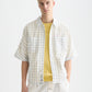 Lavender חולצה מכופתרת קצרה לגברים עם רקמת טקסטורה Check SCOTCH & SODA