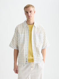 Lavender חולצה מכופתרת קצרה לגברים עם רקמת טקסטורה Check SCOTCH & SODA