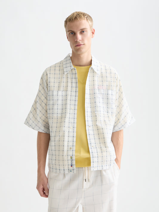 Lavender חולצה מכופתרת קצרה לגברים עם רקמת טקסטורה Check SCOTCH & SODA