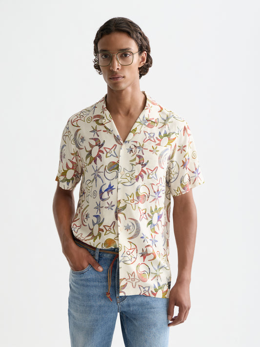 White Smoke חולצה מכופתרת קצרה לגברים Printed Viscose Short Sleeve SCOTCH & SODA