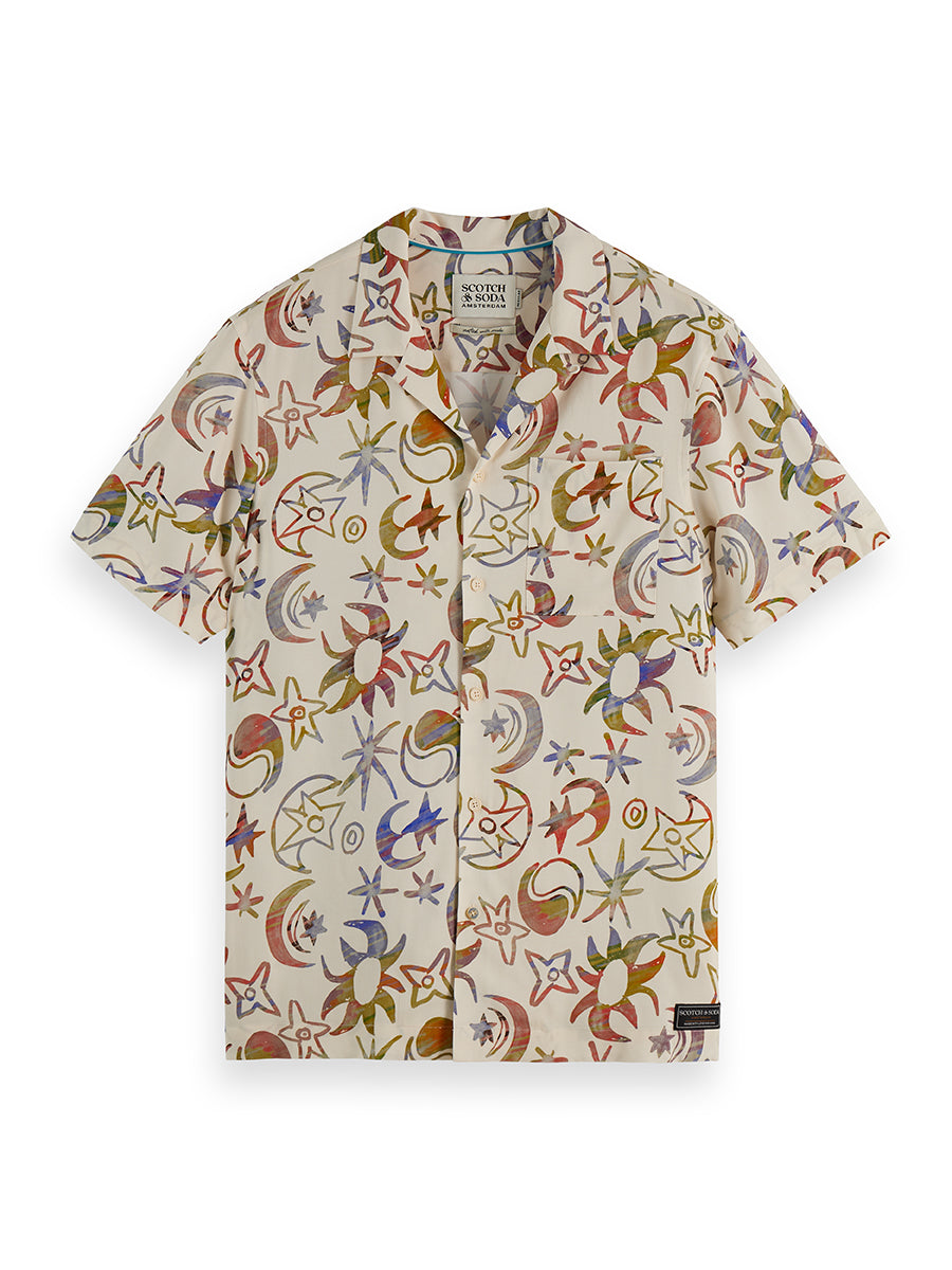 White Smoke חולצה מכופתרת קצרה לגברים Printed Viscose Short Sleeve SCOTCH & SODA