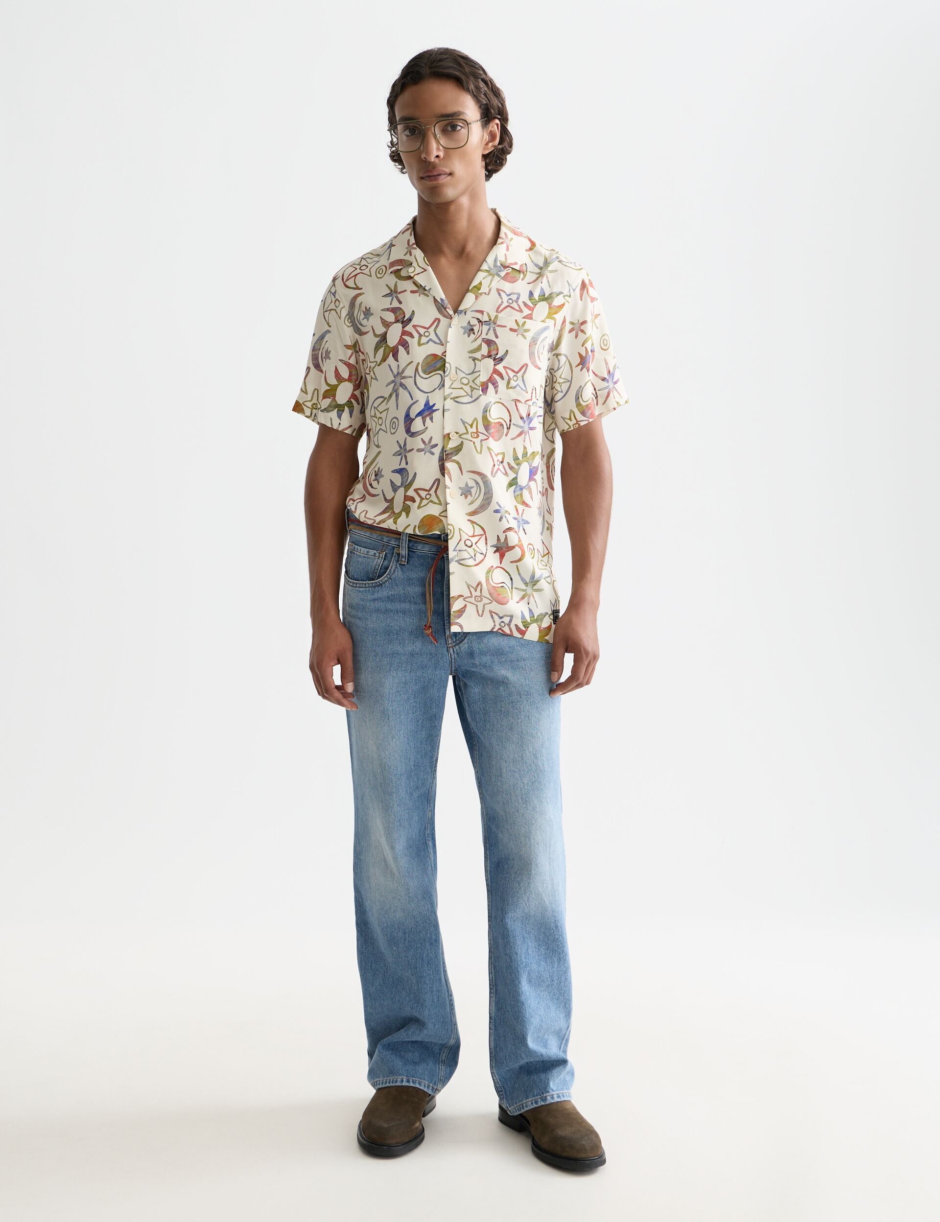 White Smoke חולצה מכופתרת קצרה לגברים Printed Viscose Short Sleeve SCOTCH & SODA