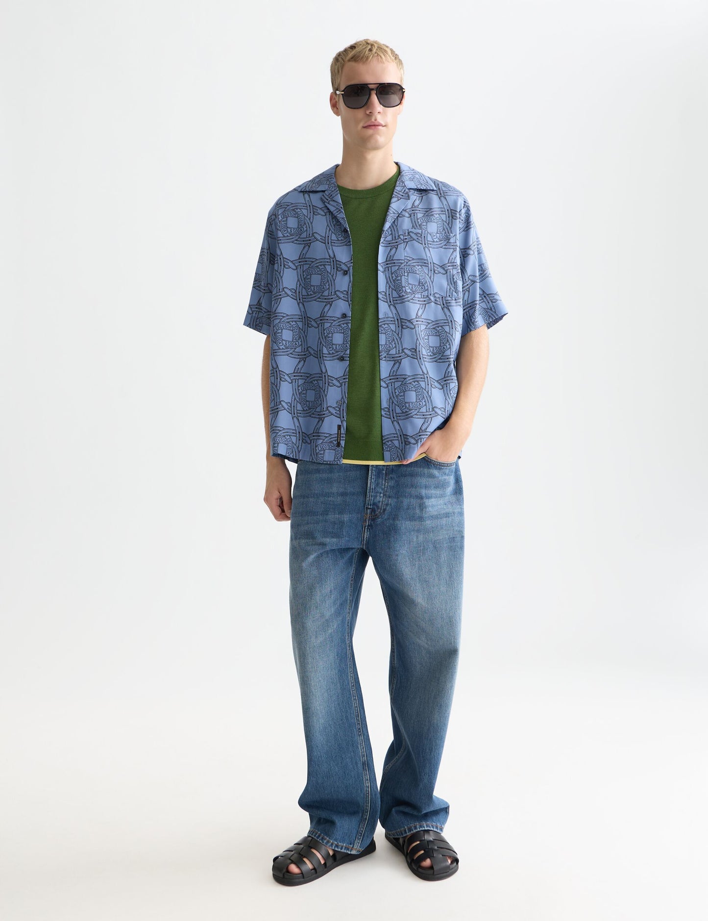 White Smoke חולצה מכופתרת קצרה לגברים Printed SCOTCH & SODA