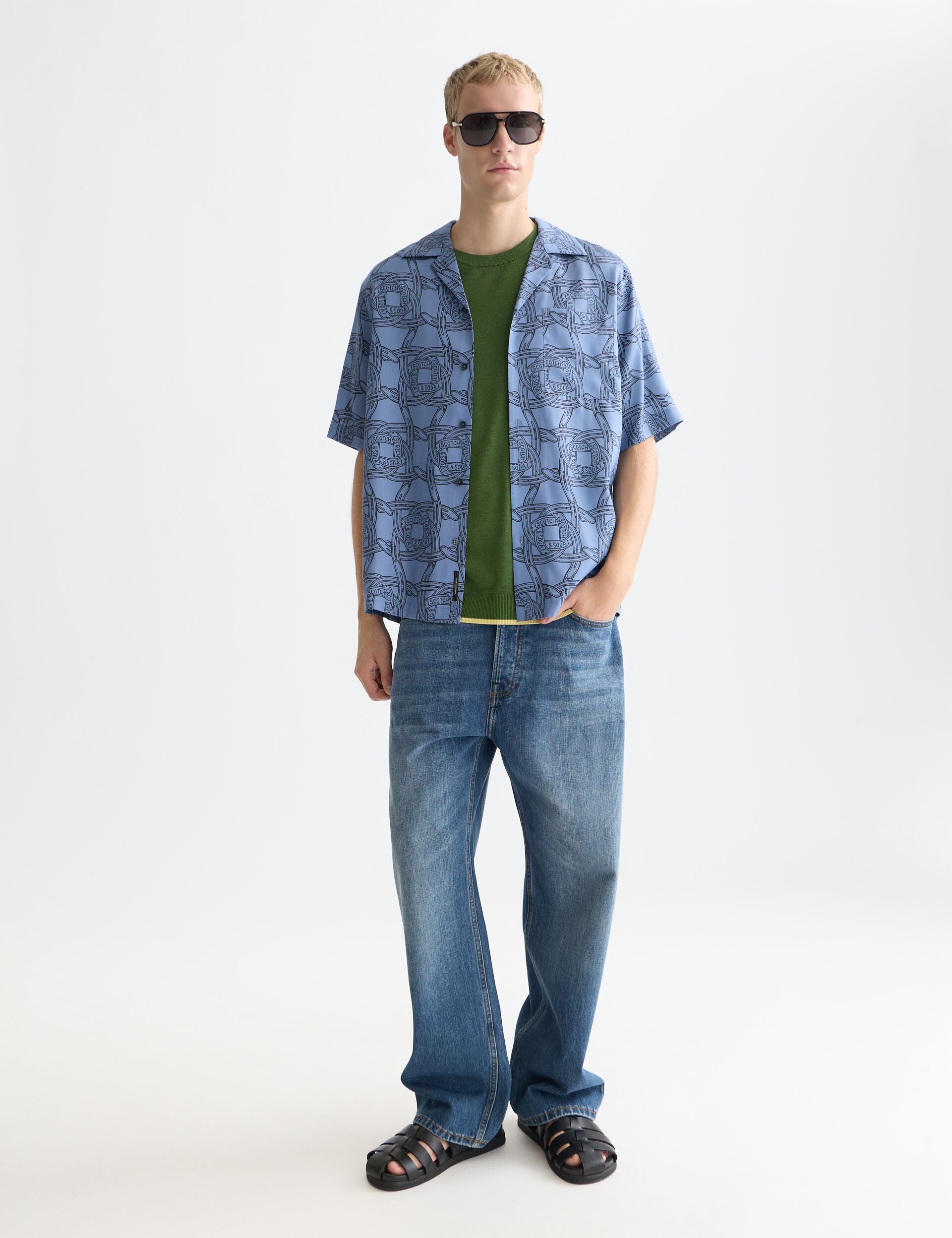 White Smoke חולצה מכופתרת קצרה לגברים Printed SCOTCH & SODA