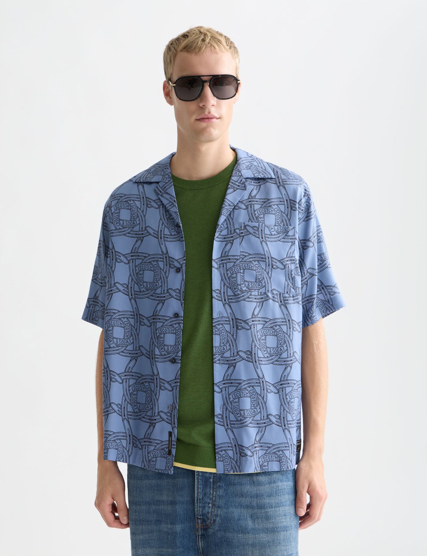 Alice Blue חולצה מכופתרת קצרה לגברים Printed SCOTCH & SODA