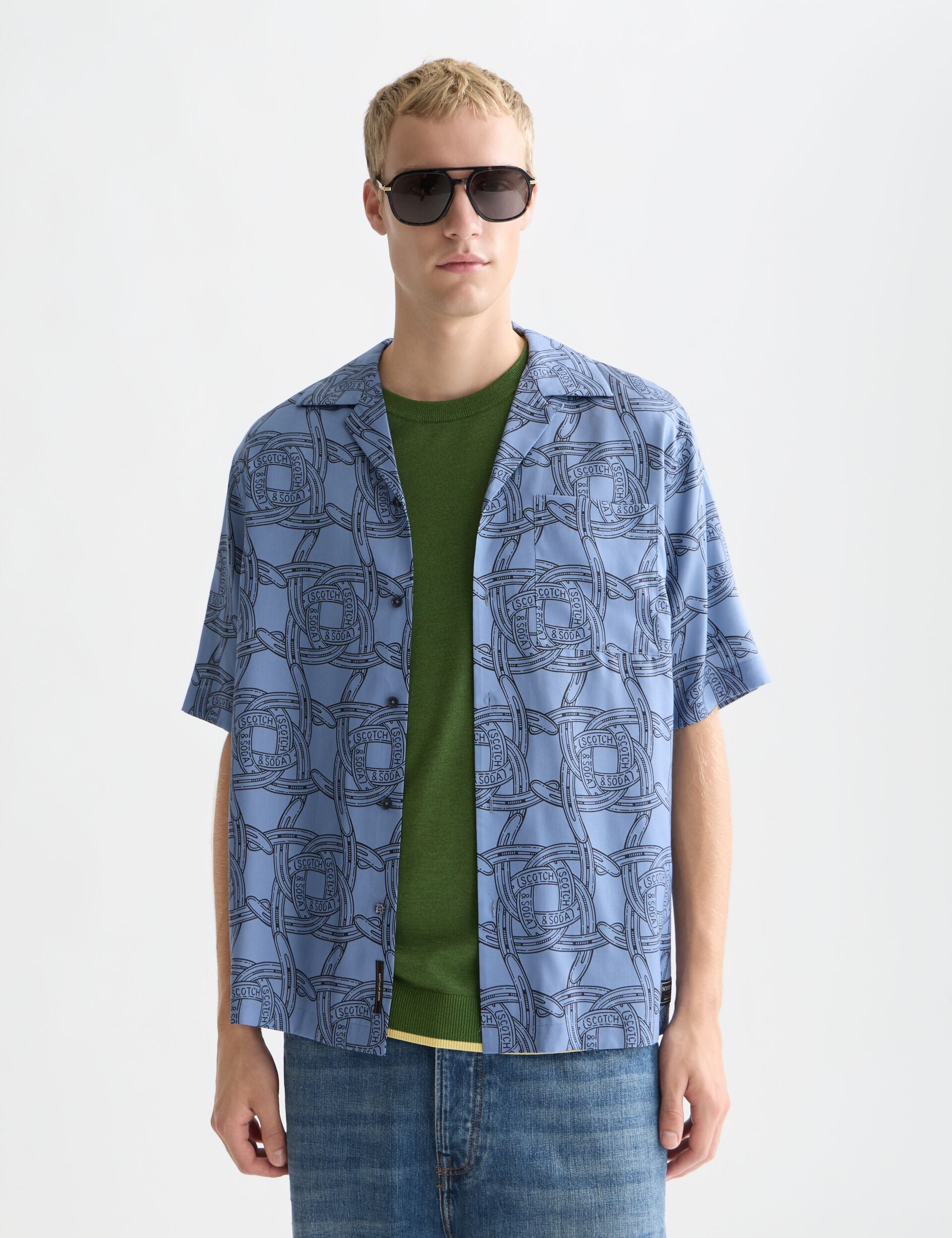 Alice Blue חולצה מכופתרת קצרה לגברים Printed SCOTCH & SODA