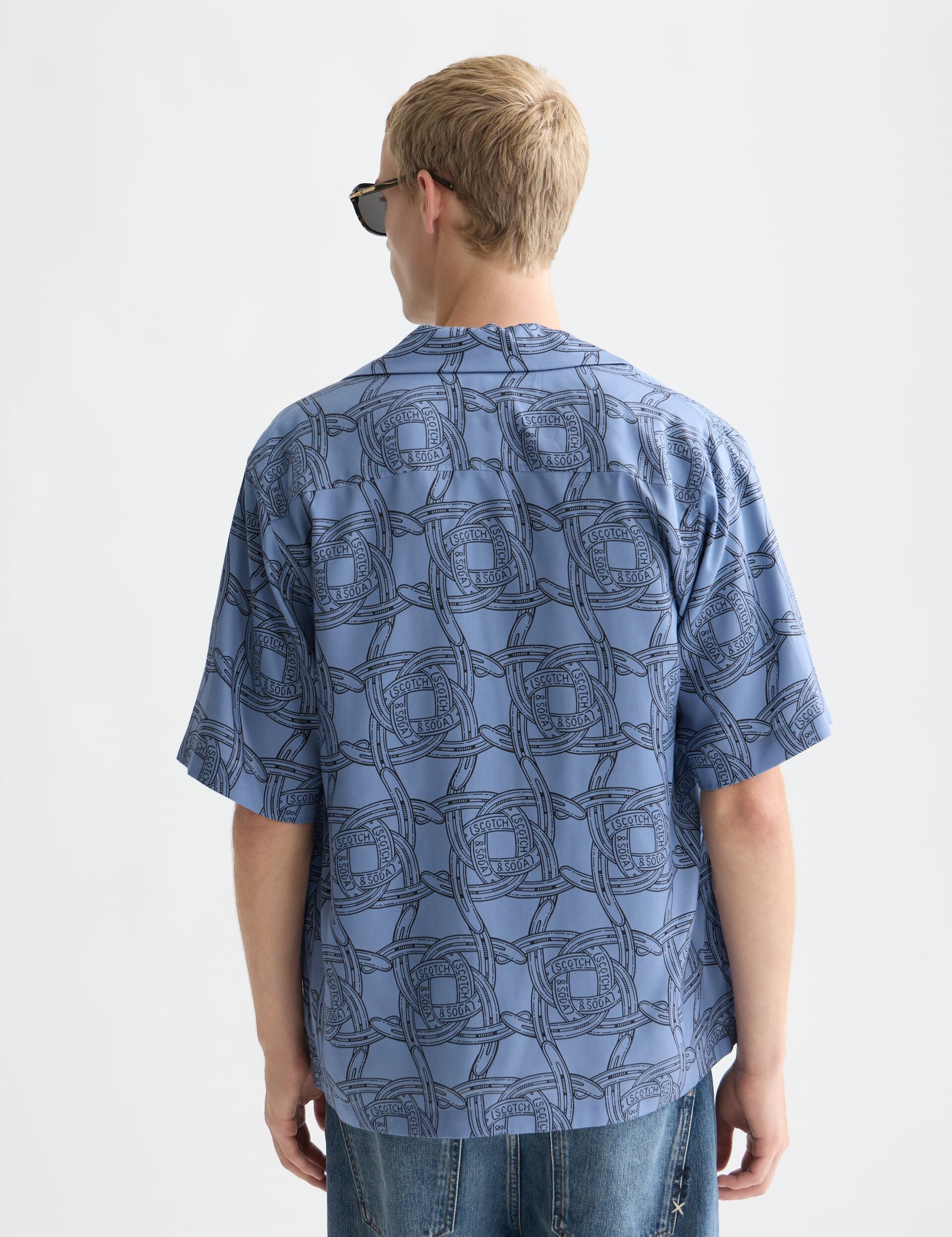 Lavender חולצה מכופתרת קצרה לגברים Printed SCOTCH & SODA