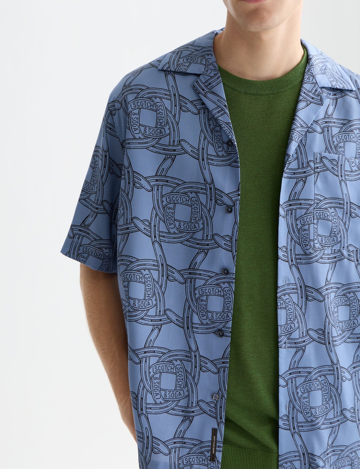Slate Gray חולצה מכופתרת קצרה לגברים Printed SCOTCH & SODA