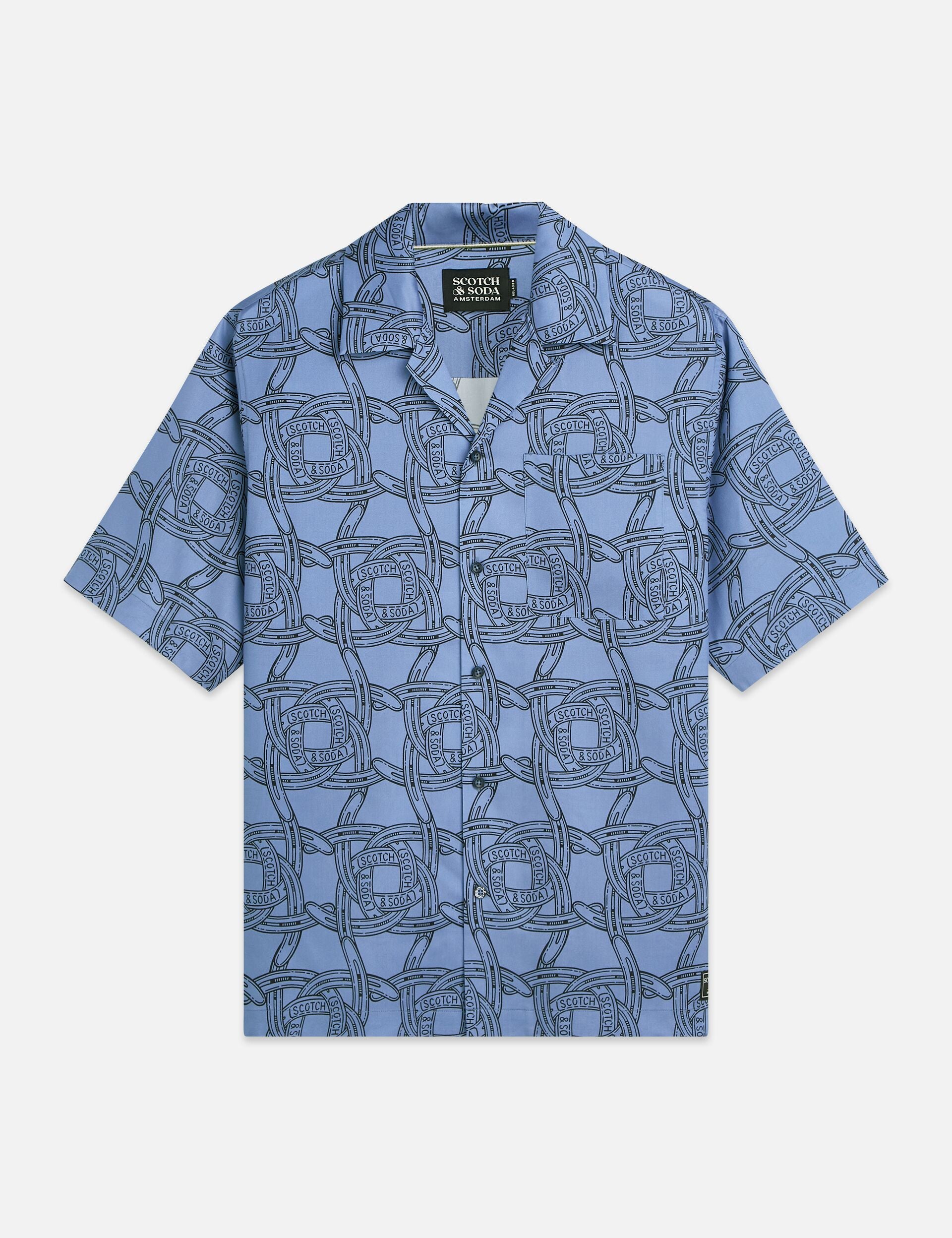 White Smoke חולצה מכופתרת קצרה לגברים Printed SCOTCH & SODA