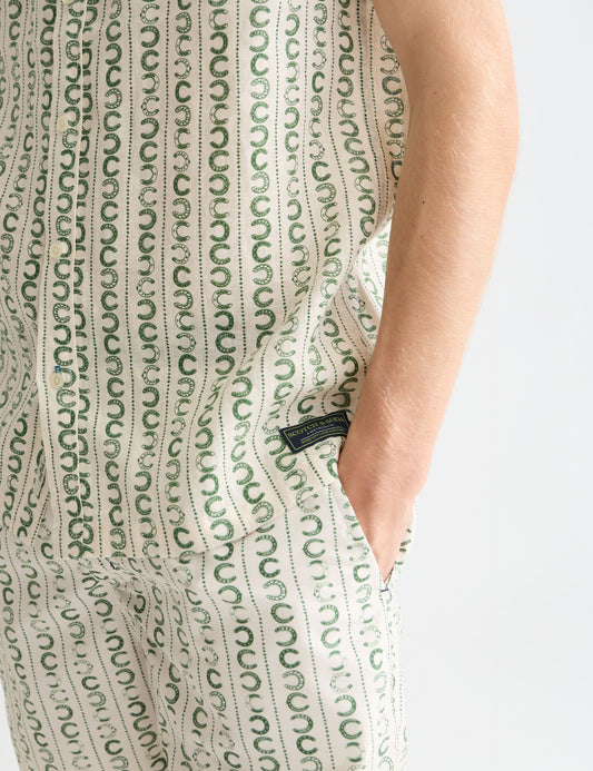 Dark Gray PRINTED LINEN REGULARFIT SHORTSLEEVED SHIRT חולצה מכופתרת קצרה SCOTCH & SODA