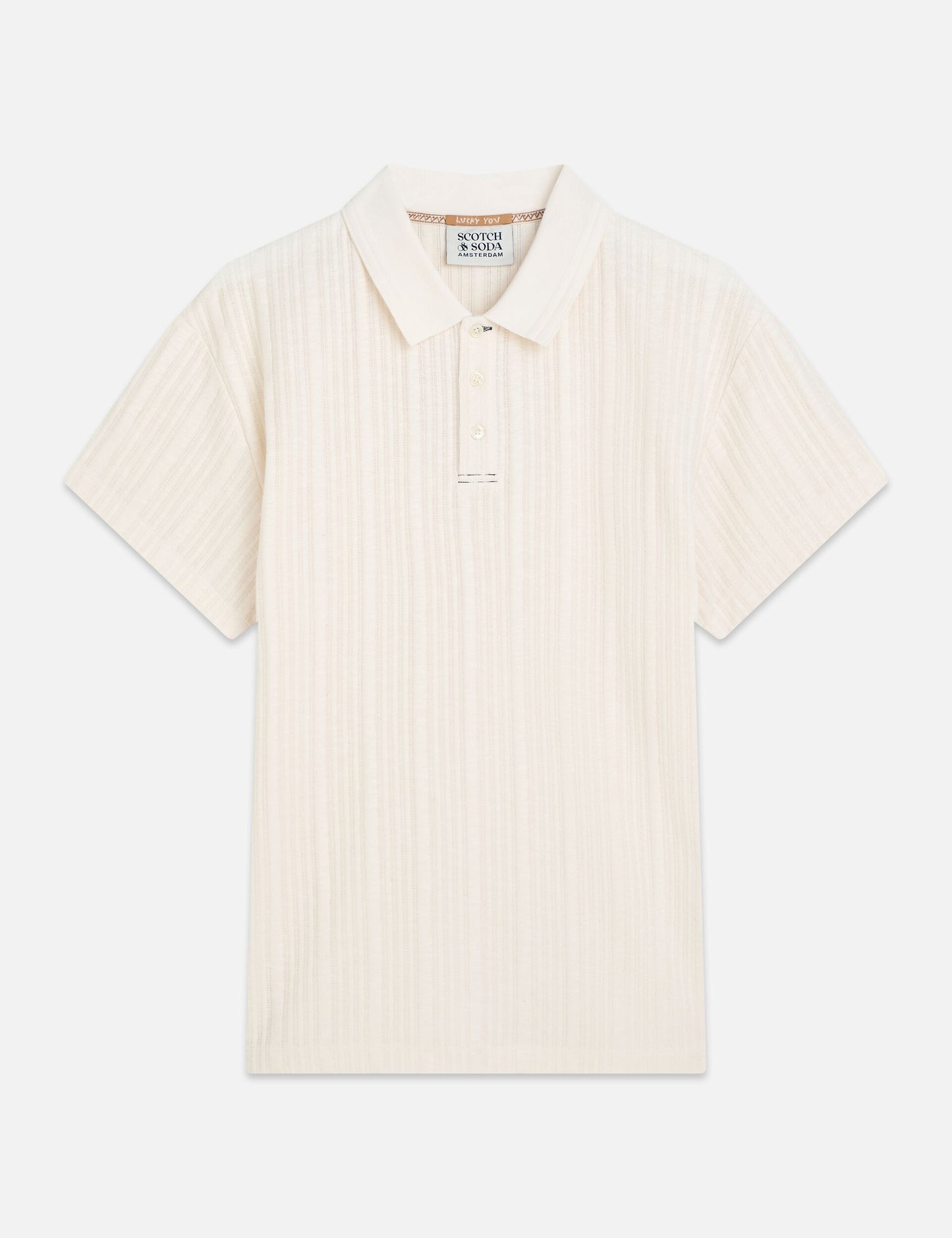 Antique White חולצת פולו לגברים Structured Ribbed Relaxed Fit SCOTCH & SODA
