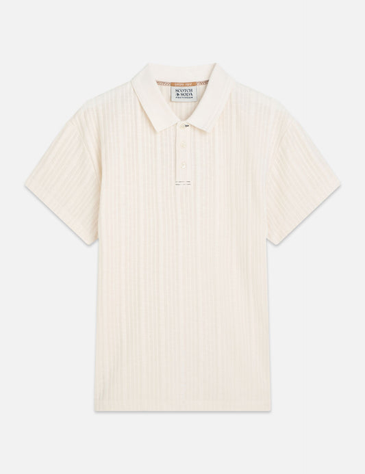 Antique White חולצת פולו לגברים Structured Ribbed Relaxed Fit SCOTCH & SODA