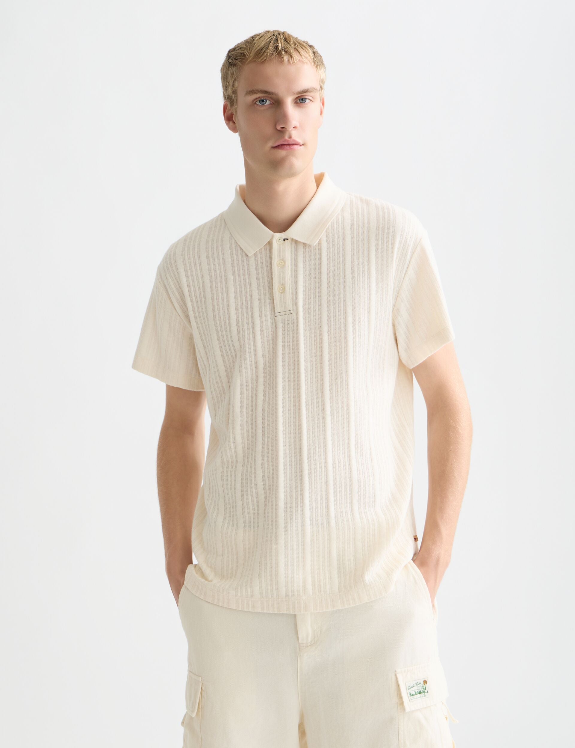 Light Gray חולצת פולו לגברים Structured Ribbed Relaxed Fit SCOTCH & SODA