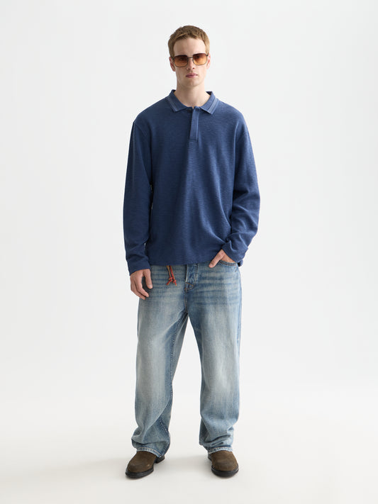 White Smoke STRUCTURED RELAXED-FIT LONG-SLEEVED POLO חולצת פולו ארוכה SCOTCH & SODA