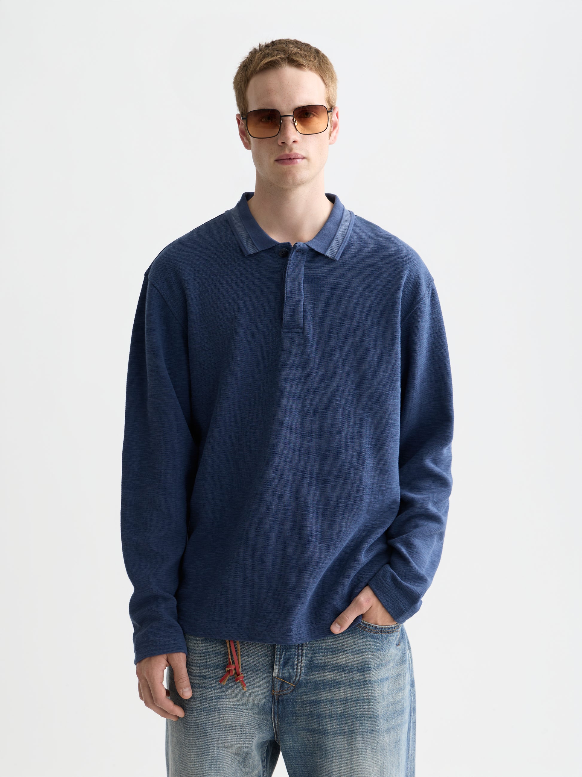 Dark Slate Gray STRUCTURED RELAXED-FIT LONG-SLEEVED POLO חולצת פולו ארוכה SCOTCH & SODA