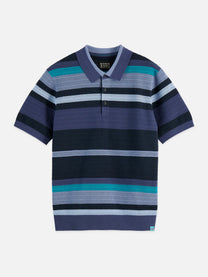 White Smoke חולצת פולו פסים סרוגה קצרה לגברים  Striped SCOTCH & SODA