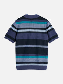 White Smoke חולצת פולו פסים סרוגה קצרה לגברים  Striped SCOTCH & SODA