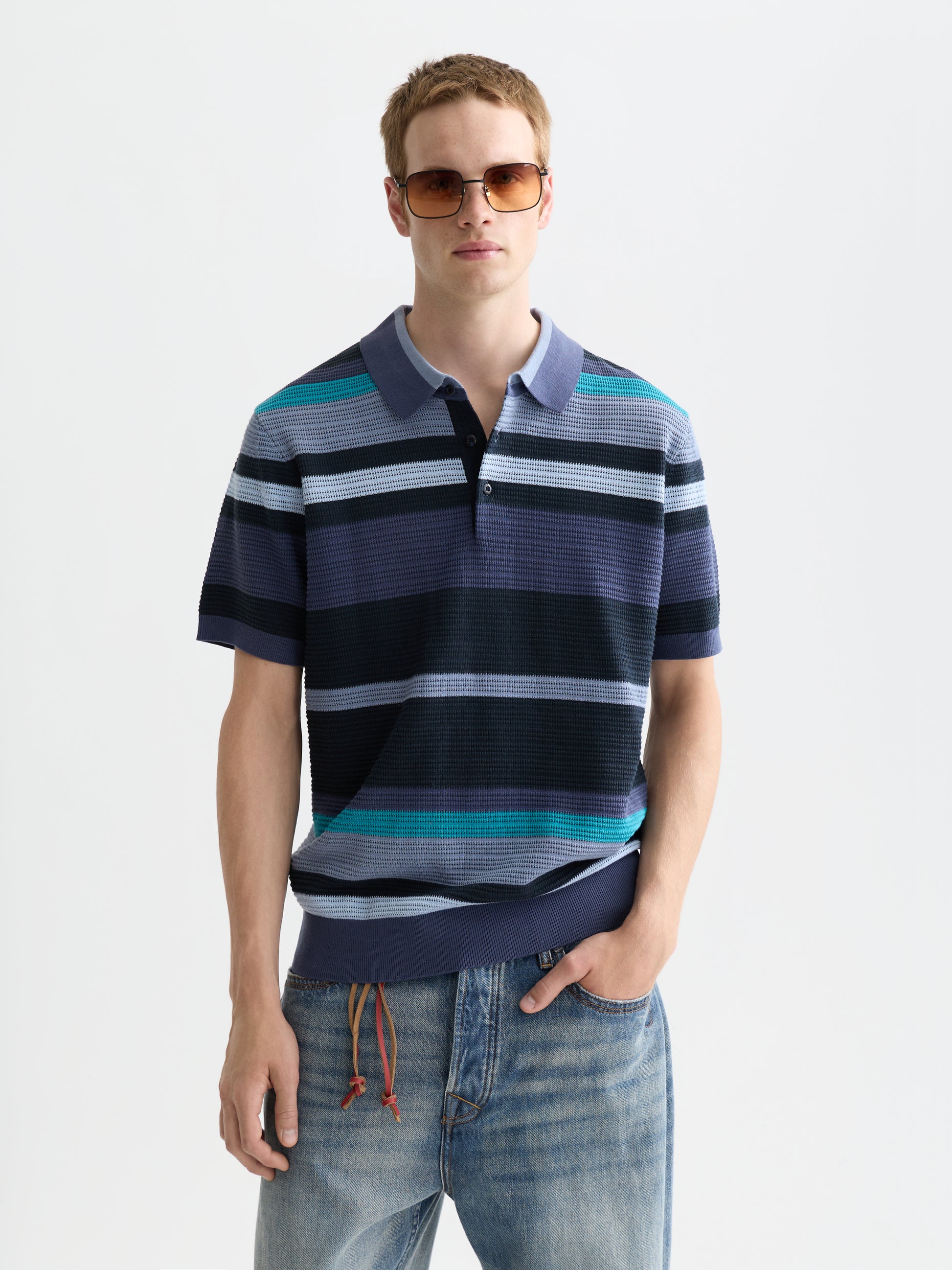 Alice Blue חולצת פולו פסים סרוגה קצרה לגברים  Striped SCOTCH & SODA