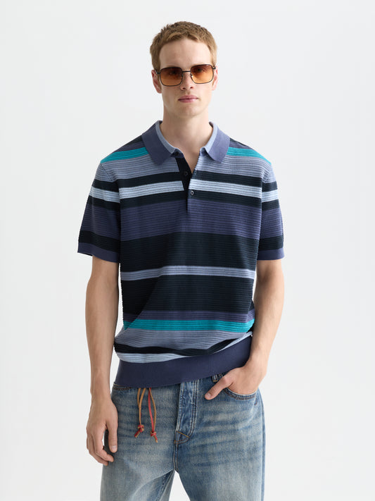 Alice Blue חולצת פולו פסים סרוגה קצרה לגברים  Striped SCOTCH & SODA