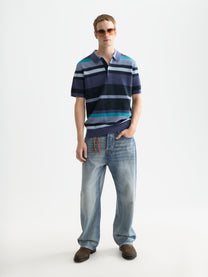 White Smoke חולצת פולו פסים סרוגה קצרה לגברים  Striped SCOTCH & SODA