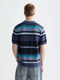 Lavender חולצת פולו פסים סרוגה קצרה לגברים  Striped SCOTCH & SODA