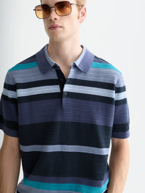 White Smoke חולצת פולו פסים סרוגה קצרה לגברים  Striped SCOTCH & SODA