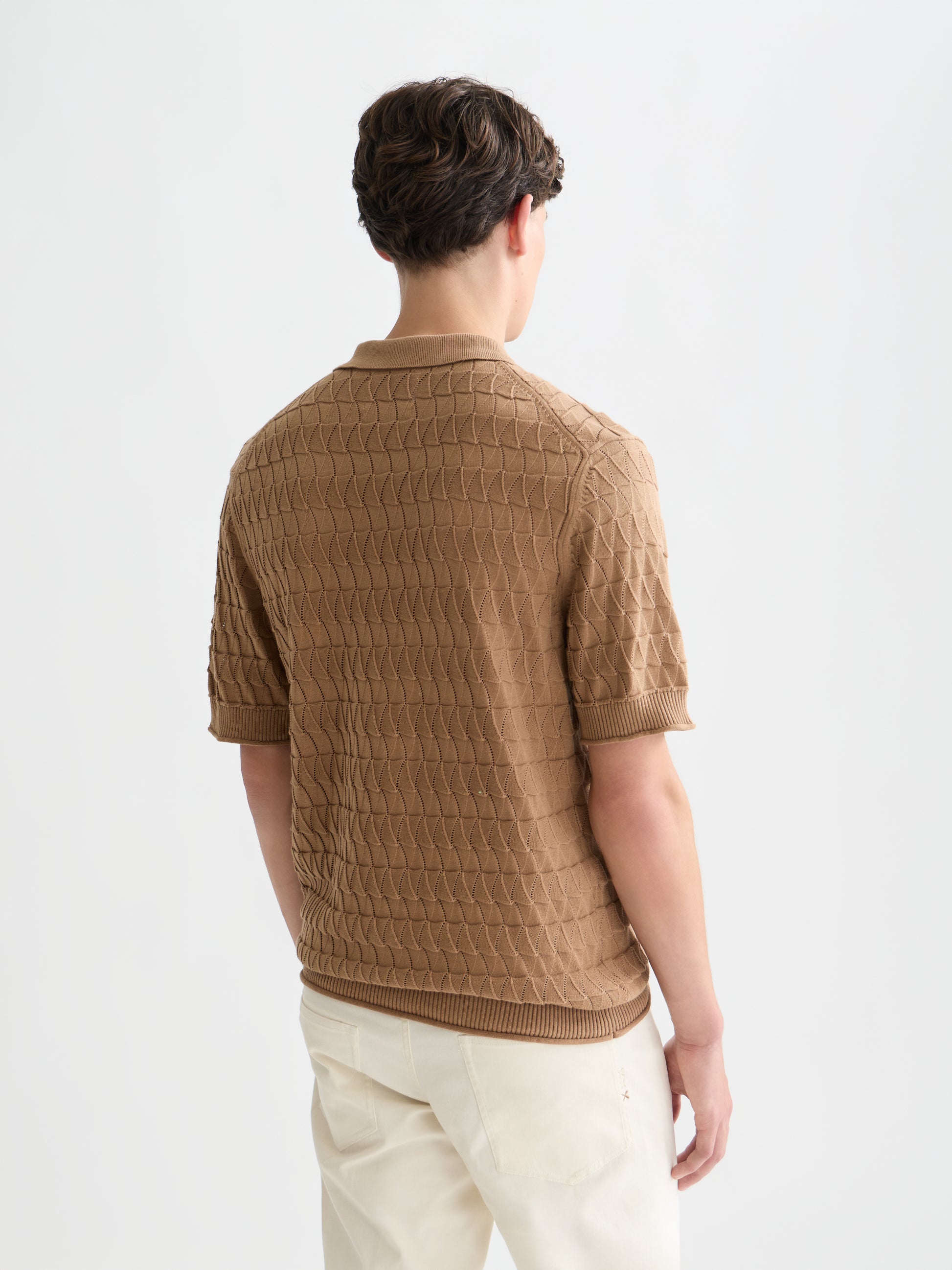 Dark Olive Green חולצת פולו קצרה לגברים Pointelle SCOTCH & SODA
