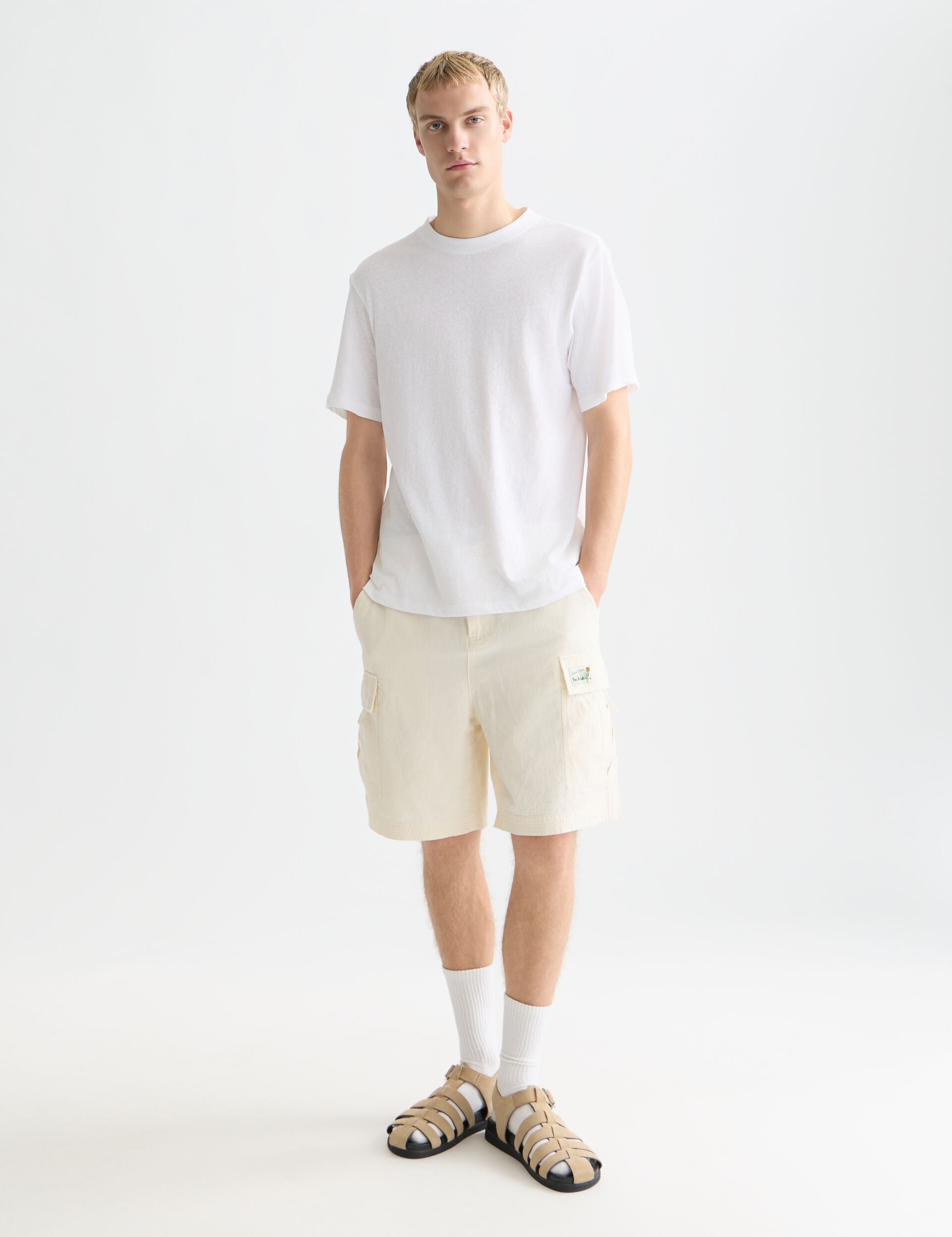 White Smoke טי שירט קצרה לגברים Crosses Cottonlinen SCOTCH & SODA