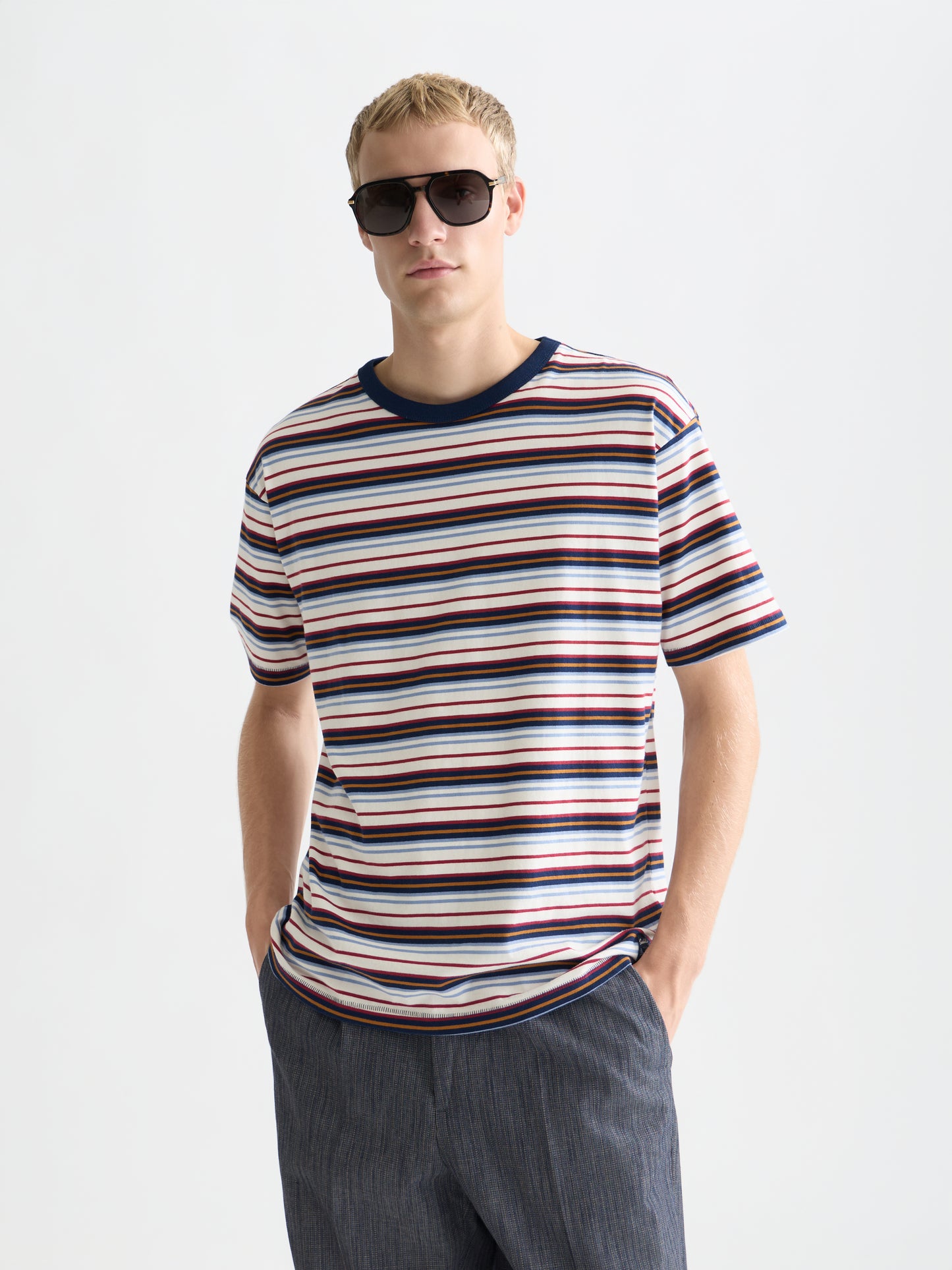 White Smoke טי שירט פסים לגברים Yarndyed SCOTCH & SODA